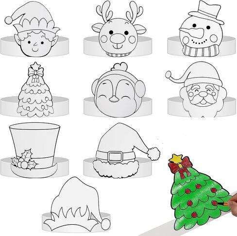 Zhanmai 36 Pcs Christmas Paper Crowns Party Hats Color Your Own Xmas Themed Party Decoration Crafts Santa Snowman Tree Elf Christmas Crafts for Paper Coloring Holiday Headbands for DIY Supplies in Saudi Arabia