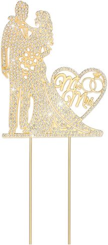 Wedding Cake Toppers Bride and Groom, Rhinestone Metal Mr and Mrs Cake Topper, Elegant Gold Wedding Cake Topper for Bridal Shower, Anniversary, Engagement Party Decorations Supplies in Saudi Arabia