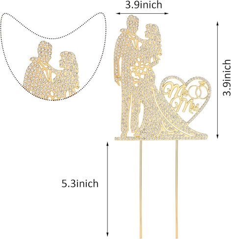 Wedding Cake Toppers Bride and Groom, Rhinestone Metal Mr and Mrs Cake Topper, Elegant Gold Wedding Cake Topper for Bridal Shower, Anniversary, Engagement Party Decorations Supplies in Saudi Arabia