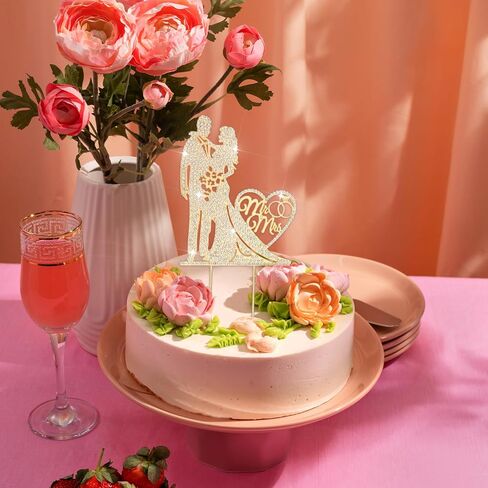Wedding Cake Toppers Bride and Groom, Rhinestone Metal Mr and Mrs Cake Topper, Elegant Gold Wedding Cake Topper for Bridal Shower, Anniversary, Engagement Party Decorations Supplies in Saudi Arabia