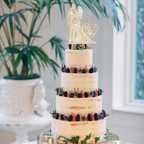 Wedding Cake Toppers Bride and Groom, Rhinestone Metal Mr and Mrs Cake Topper, Elegant Gold Wedding Cake Topper for Bridal Shower, Anniversary, Engagement Party Decorations Supplies in Saudi Arabia