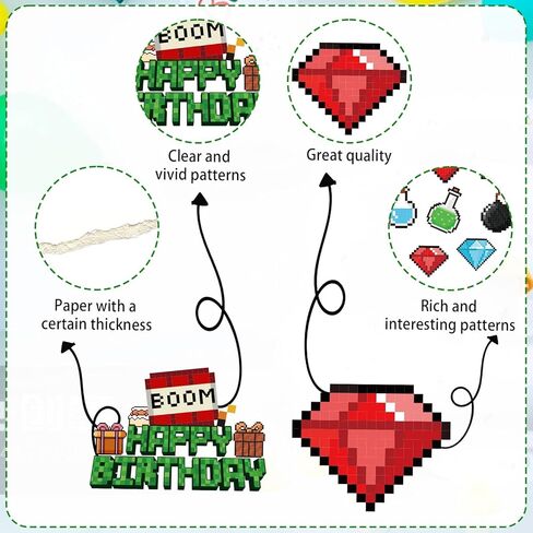 10pcs Pixel Happy Birthday Cake Toppers, Video Game Party Decorations Cute Mosaic Cartoon Cake Toppers for Birthday Party Game Theme Celebrations in Saudi Arabia