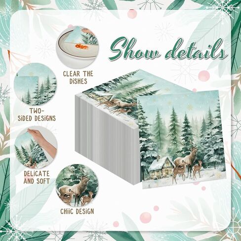 40 قطعة من المناديل الورقية لعيد الميلاد، مناديل عشاء ندفة الثلج لعيد الميلاد، زينة عيد الميلاد في بلاد العجائب الشتوية، زينة ندفة الثلج منديل ديكور شتوي لعيد الميلاد in Kuwait