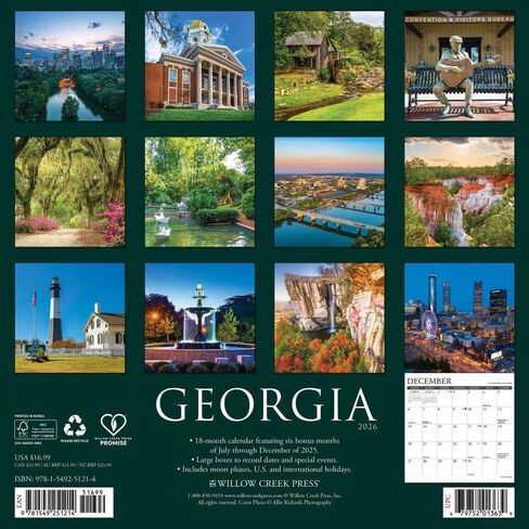 Willow Creek Press, Georgia 2026 Wall Calendar, 12'' X 12'', 18-Month Calendar with Stapled Binding in Saudi Arabia