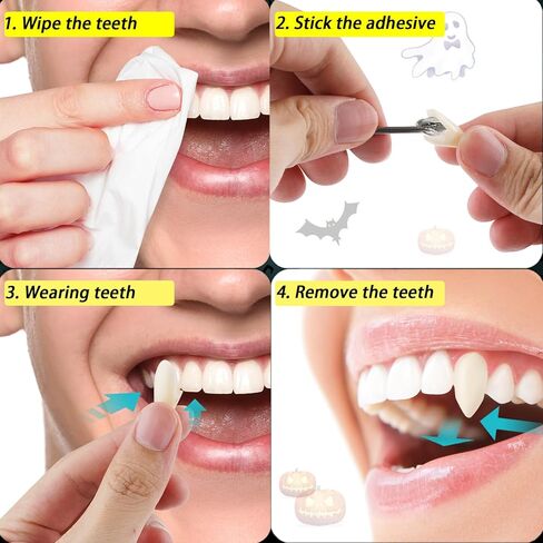 أنياب أسنان مصاصي الدماء من إيفلين، 3 أحجام لأنياب مصاصي الدماء للبالغين، أسنان مصاصي الدماء الواقعية للهالوين وناب مزيف مع لاصق مطور قابل لإعادة الاستخدام (13 مم، 17 مم، 19 مم) in Kuwait