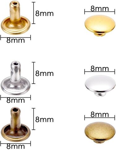 100 Sets 8mm x 8mm Double Round Rivet Rapid Rivets Button Studs Punk Spike Repair Leathercraft DIY Decoration for Bags, Shoes (8mm x 8mm, Silver) in Saudi Arabia