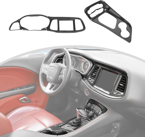 غطاء لوحة القيادة لوحدة التحكم المركزية من CheroCar وغطاء حماية لوحة تزيين ناقل الحركة والإكسسوارات الداخلية لسيارة دودج تشالنجر 2015-2024 (حبوب ألياف الكربون) in Saudi Arabia