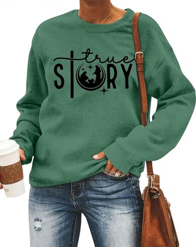 LOTUCY Christmas True Story Sweatshirt Women: Xmas Christian Shirt Jesus Faith Pullover Christ Crewneck Long Sleeve Shirt in Kuwait