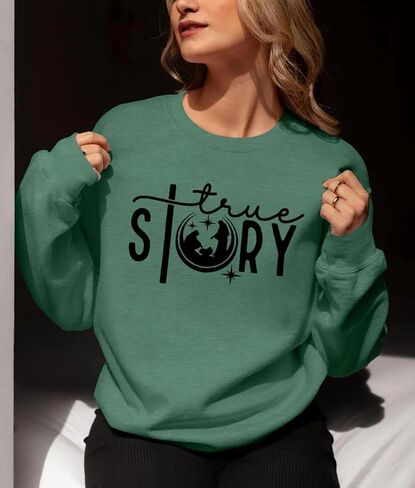 LOTUCY Christmas True Story Sweatshirt Women: Xmas Christian Shirt Jesus Faith Pullover Christ Crewneck Long Sleeve Shirt in Kuwait