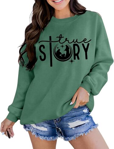 LOTUCY Christmas True Story Sweatshirt Women: Xmas Christian Shirt Jesus Faith Pullover Christ Crewneck Long Sleeve Shirt in Kuwait