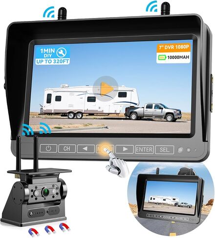 RV Wireless Backup Camera Plug and Play: Pre-Wired for Furrion System Recording Back Rear View Camera Easy Setup for Truck Trailer Motorhome Night Vision HD 1080P 7'' Monitor Split Screen Xroose CW7 in Kuwait