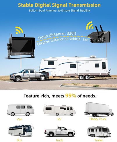 RV Wireless Backup Camera Plug and Play: Pre-Wired for Furrion System Recording Back Rear View Camera Easy Setup for Truck Trailer Motorhome Night Vision HD 1080P 7'' Monitor Split Screen Xroose CW7 in Kuwait