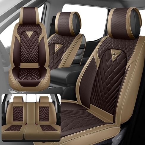 Fit for GMC Sierra 1500/2500/3500 2007-2025 Seat Covers, Fashion Sport Seat Cover with Waterproof Leather, Airbag Safe Design Seat Protector (5 Front Seat Standard, Brown Coffee) in Saudi Arabia