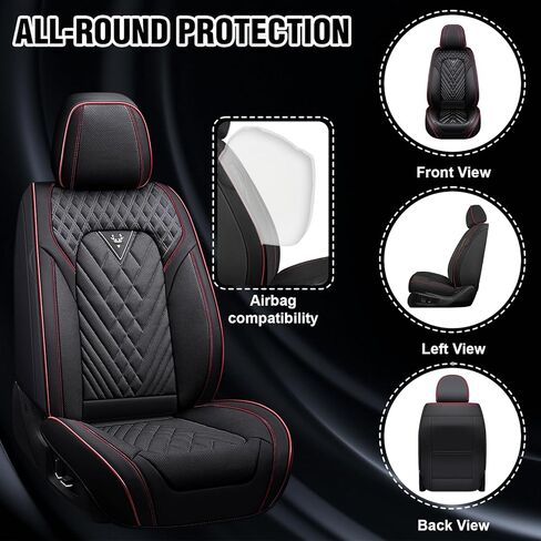 Car Seat Covers for Kia Soul 2010-2025, Waterproof Nappa Leather Car Seat Protector, Comfortable and Anti-Slip Car Seat Cover&Accessories(5 Seats/Black Red) in Saudi Arabia