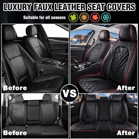 Car Seat Covers for Kia Soul 2010-2025, Waterproof Nappa Leather Car Seat Protector, Comfortable and Anti-Slip Car Seat Cover&Accessories(5 Seats/Black Red) in Saudi Arabia