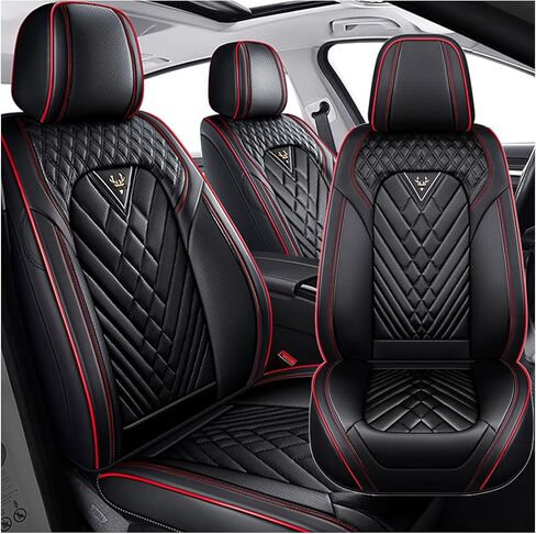 Car Seat Covers for Kia Soul 2010-2025, Waterproof Nappa Leather Car Seat Protector, Comfortable and Anti-Slip Car Seat Cover&Accessories(5 Seats/Black Red) in Saudi Arabia