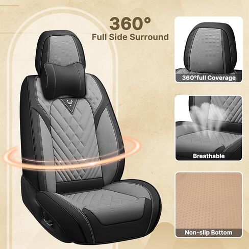 مناسب لأغطية مقاعد GMC Sierra 1500/2500/3500 2007-2025، غطاء مقعد رياضي أنيق مع جلد مقاوم للماء، واقي مقعد بتصميم آمن للوسائد الهوائية (5 مقاعد أمامية قياسية، بني بني) in Kuwait