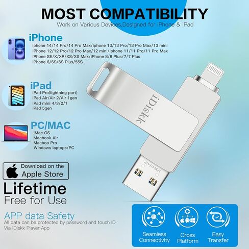 App-le معتمد 1 تيرابايت iPhone 15 iDiskk Photo Vault لأجهزة iPhone USB تخزين الصور فلاش محرك نقل عصا لفون صورة التخزين الخارجي iPad Lightning USB C Android تخزين الصور عصا الصور in Saudi Arabia