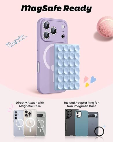 amBand Magnetic Suction Phone Mount for MagSafe Case, Silicone Octo Cup Buddy Sticky Grip Holder for iPhone, Removable Hands-Free Selfie/Video for TikTok Influencers, Women Gift, Light Pink in Saudi Arabia