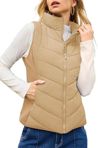 Dokotoo Puffer Vest Women Sleeveless Zip Up Outerwear Stand Collar Quilted Vest Warm Winter Jackets Coats with Pocket in Saudi Arabia