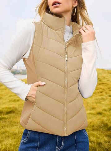 Dokotoo Puffer Vest Women Sleeveless Zip Up Outerwear Stand Collar Quilted Vest Warm Winter Jackets Coats with Pocket in Saudi Arabia