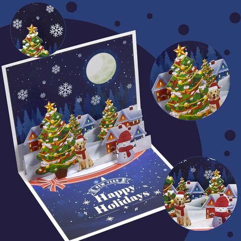 بطاقة عيد الميلاد المنبثقة ثلاثية الأبعاد من Magic Ants، قطار عيد الميلاد الاحتفالي في المناظر الطبيعية الشتوية الثلجية، بطاقة تهنئة للعطلات للعائلة والأصدقاء والأطفال وسانتا كلوز ورجل الثلج والرنة in Kuwait