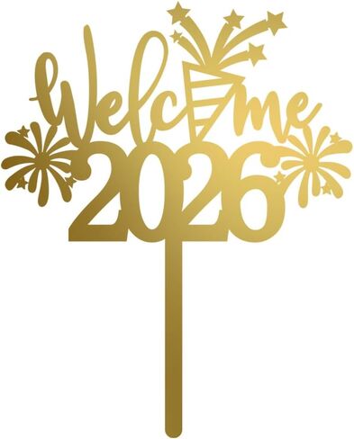12 قطعة من أعلى الكب كيك 2026 سنة جديدة سعيدة، مرحبًا بك 2026 أسود لامع مرحبًا 2026 كعكة اختيار هتافات إلى 2026 ديكورات، ليلة رأس السنة الجديدة/العام الجديد/عيد الميلاد وحفلات العطلات الشتوية in Kuwait