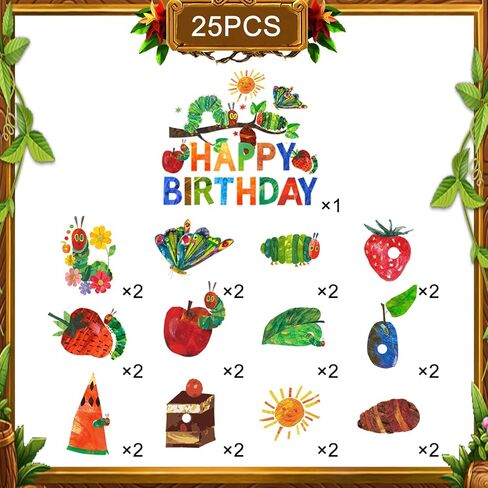 25pcs The Very Hungry Caterpillar Cake Decorations, Including Butterfly Cake Topper Strawberry Cupcake Toppers for The Very Hungry Caterpillar Birthday Party Decorations in Saudi Arabia