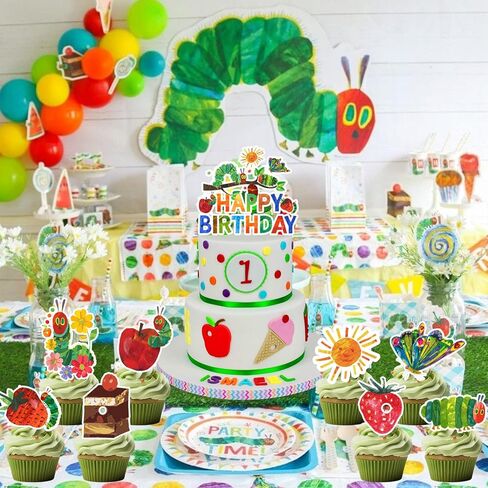 25pcs The Very Hungry Caterpillar Cake Decorations, Including Butterfly Cake Topper Strawberry Cupcake Toppers for The Very Hungry Caterpillar Birthday Party Decorations in Saudi Arabia