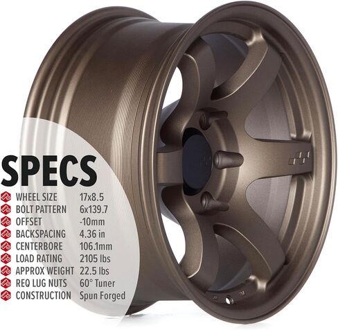 Steller 17 Inch Wheels Flat Matte Bronze 6x139.7 17x8.5, et-10mm Offset, 106.1mm CB, 57DR-X Style Rims Compatible with Toyota 4Runner, Tacoma, FJ Cruiser Lexus GX460 GX470 in Saudi Arabia