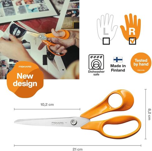 Fiskars Classic Universal Craft and Fabric Scissors, Right-Handed, Total Length: 21 cm, Improved Torx Screw and Ergonomic Handle, Quality Steel/Plastic, Orange, 1075032 in Saudi Arabia