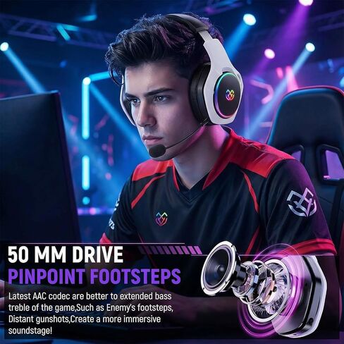 سماعة رأس لاسلكية للألعاب بتردد 2.4 جيجا هرتز لمدة 40 ساعة+، سماعة رأس لاسلكية Bluetooth 5.3 مع ميكروفون ENC قابل للتعديل بزاوية 360 درجة، سماعات رأس للألعاب لأجهزة Ps5 وPs4 والكمبيوتر الشخصي والتبديل والهاتف in Kuwait