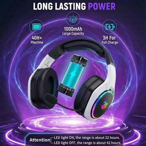 سماعة رأس لاسلكية للألعاب بتردد 2.4 جيجا هرتز لمدة 40 ساعة+، سماعة رأس لاسلكية Bluetooth 5.3 مع ميكروفون ENC قابل للتعديل بزاوية 360 درجة، سماعات رأس للألعاب لأجهزة Ps5 وPs4 والكمبيوتر الشخصي والتبديل والهاتف in Kuwait