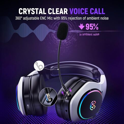 سماعة رأس لاسلكية للألعاب بتردد 2.4 جيجا هرتز لمدة 40 ساعة+، سماعة رأس لاسلكية Bluetooth 5.3 مع ميكروفون ENC قابل للتعديل بزاوية 360 درجة، سماعات رأس للألعاب لأجهزة Ps5 وPs4 والكمبيوتر الشخصي والتبديل والهاتف in Kuwait