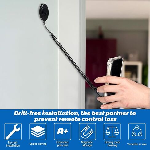2-Pack Magnetic Remote Control Holders with Spring Ropes - Safely Secure Remotes & Small Items, Wall-Mount with Adhesive, Anti-Loss, Rapid Adsorption, Extendable Spring in Saudi Arabia
