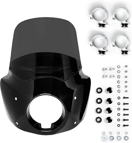 طقم كامل للزجاج الأمامي للدراجات النارية، زجاج أمامي لمحارب الطريق، متوافق مع Harley Davidson Dyna وSoftail، ملحقات الدراجات النارية، زجاج أمامي أسود لامع ودخاني، ارتفاع 27.94 سم in Kuwait