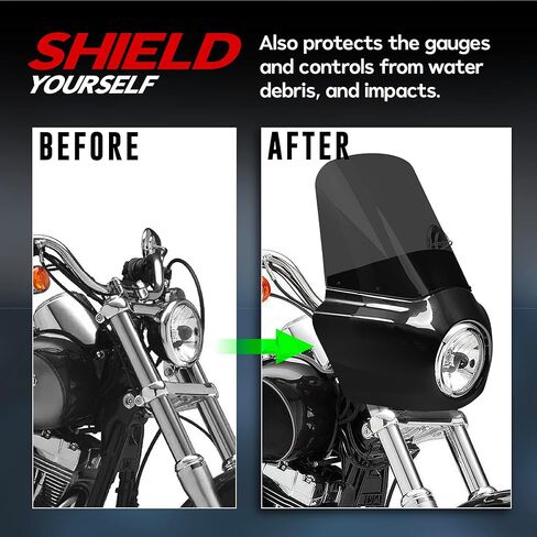 طقم كامل للزجاج الأمامي للدراجات النارية، زجاج أمامي لمحارب الطريق، متوافق مع Harley Davidson Dyna وSoftail، ملحقات الدراجات النارية، زجاج أمامي أسود لامع ودخاني، ارتفاع 27.94 سم in Kuwait