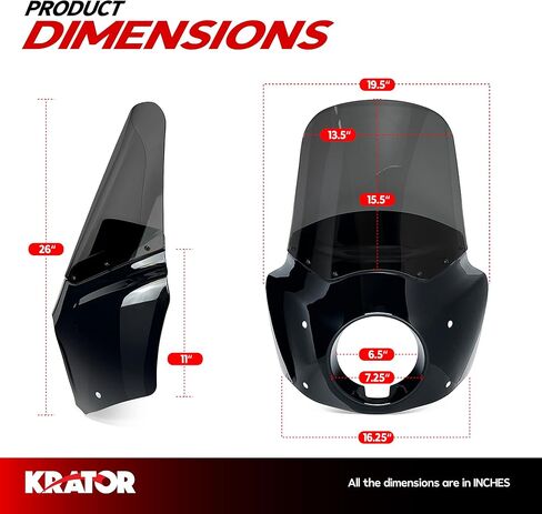 طقم كامل للزجاج الأمامي للدراجات النارية، زجاج أمامي لمحارب الطريق، متوافق مع Harley Davidson Dyna وSoftail، ملحقات الدراجات النارية، زجاج أمامي أسود لامع ودخاني، ارتفاع 27.94 سم in Kuwait