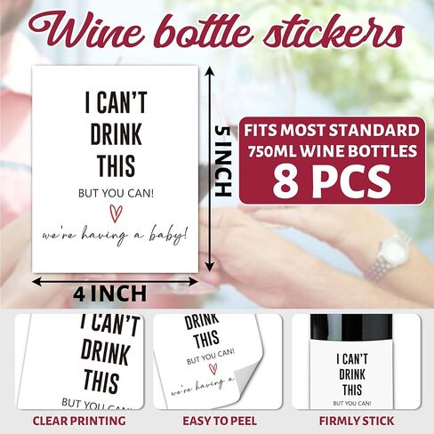 8 Pcs Funny Pregnancy Announcement Wine Bottle Labels, Pregnancy Announcement for Grandparents Husband, New Mom Dad Gifts, I Can’t Drink This But You Can Wine Labels Stickers, 4x5 Inch-A17 in Saudi Arabia