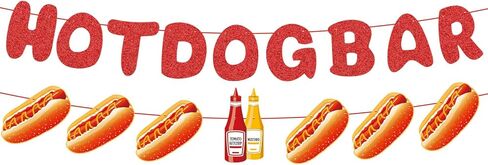 Hotdog Bar Birthday Banner - Glitter Hot dog Sign Party Decor, 350gsm Premium Hot Dog Birthday Party Decoration Supplies for All Ages in Saudi Arabia