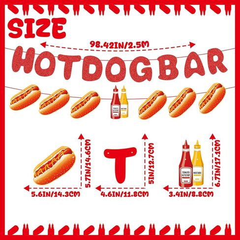 Hotdog Bar Birthday Banner - Glitter Hot dog Sign Party Decor, 350gsm Premium Hot Dog Birthday Party Decoration Supplies for All Ages in Saudi Arabia