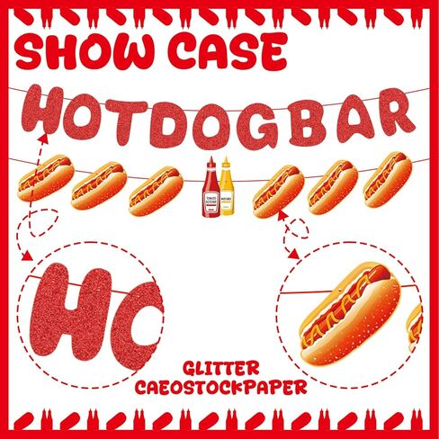 Hotdog Bar Birthday Banner - Glitter Hot dog Sign Party Decor, 350gsm Premium Hot Dog Birthday Party Decoration Supplies for All Ages in Saudi Arabia