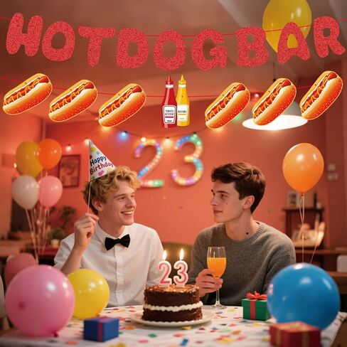 Hotdog Bar Birthday Banner - Glitter Hot dog Sign Party Decor, 350gsm Premium Hot Dog Birthday Party Decoration Supplies for All Ages in Saudi Arabia