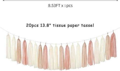 Champagne-Gold Beige Boho Party-Decorations Tassel-Garland - 20pc Fall Baby Shower Birthday Wedding Bridal Tassel,Autumn Engagement Bachelorette Banner Streamers,Neutral Rustic Backdrop Decor Panduola in Saudi Arabia