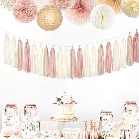 Champagne-Gold Beige Boho Party-Decorations Tassel-Garland - 20pc Fall Baby Shower Birthday Wedding Bridal Tassel,Autumn Engagement Bachelorette Banner Streamers,Neutral Rustic Backdrop Decor Panduola in Saudi Arabia