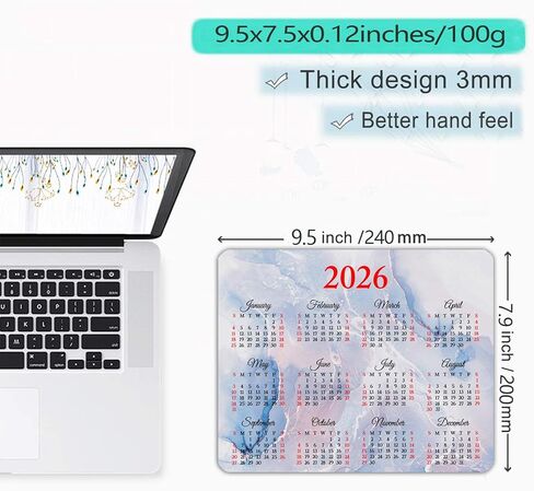 لوحة ماوس تقويم 2026 مع تصميم شاطئ استوائي عالي الدقة من المطاط الطبيعي مستطيل الشكل بساط مكتبي مقاس 9.5 × 7.9 بوصة نمط رخامي بألوان مائية خضراء in Kuwait