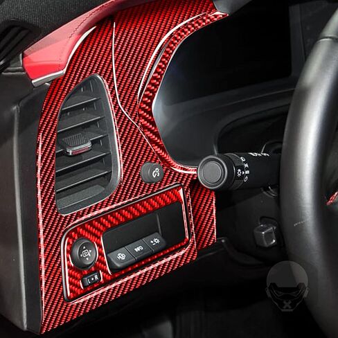 16 قطعة من ألياف الكربون الحقيقية الحمراء غطاء لوحة مجموعة الملحقات مجموعة أجهزة القياس المركزية المتوافقة مع ملصقات شيفروليه تشيفي كورفيت C7 2014 2015 2016 2017 2018 2019 in Saudi Arabia