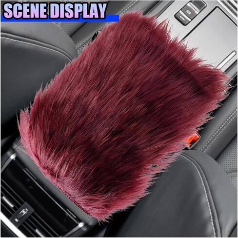 Fluffy Car Center Console Cover - 11.69" x 7.91" Winter Warm & Furry Armrest Cover for Cars - Soft Faux Sheepskin Wool Middle Console Pad Car Armrest Seat Box Cushion Protector (Burgundy) in Saudi Arabia