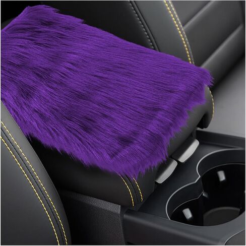 Fluffy Car Center Console Cover - 11.69" x 7.91" Winter Warm & Furry Armrest Cover for Cars - Soft Faux Sheepskin Wool Middle Console Pad Car Armrest Seat Box Cushion Protector (Burgundy) in Saudi Arabia