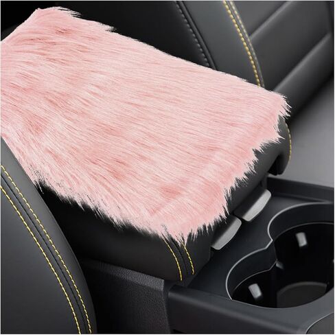 Fluffy Car Center Console Cover - 11.69" x 7.91" Winter Warm & Furry Armrest Cover for Cars - Soft Faux Sheepskin Wool Middle Console Pad Car Armrest Seat Box Cushion Protector (Burgundy) in Saudi Arabia